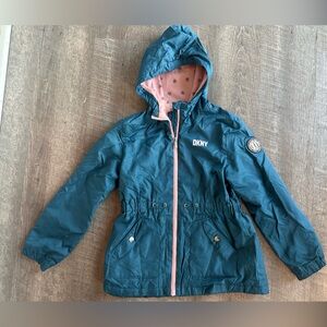 EUC DKNY Kids soft fleece jacket in Teal with Hood 10/12
